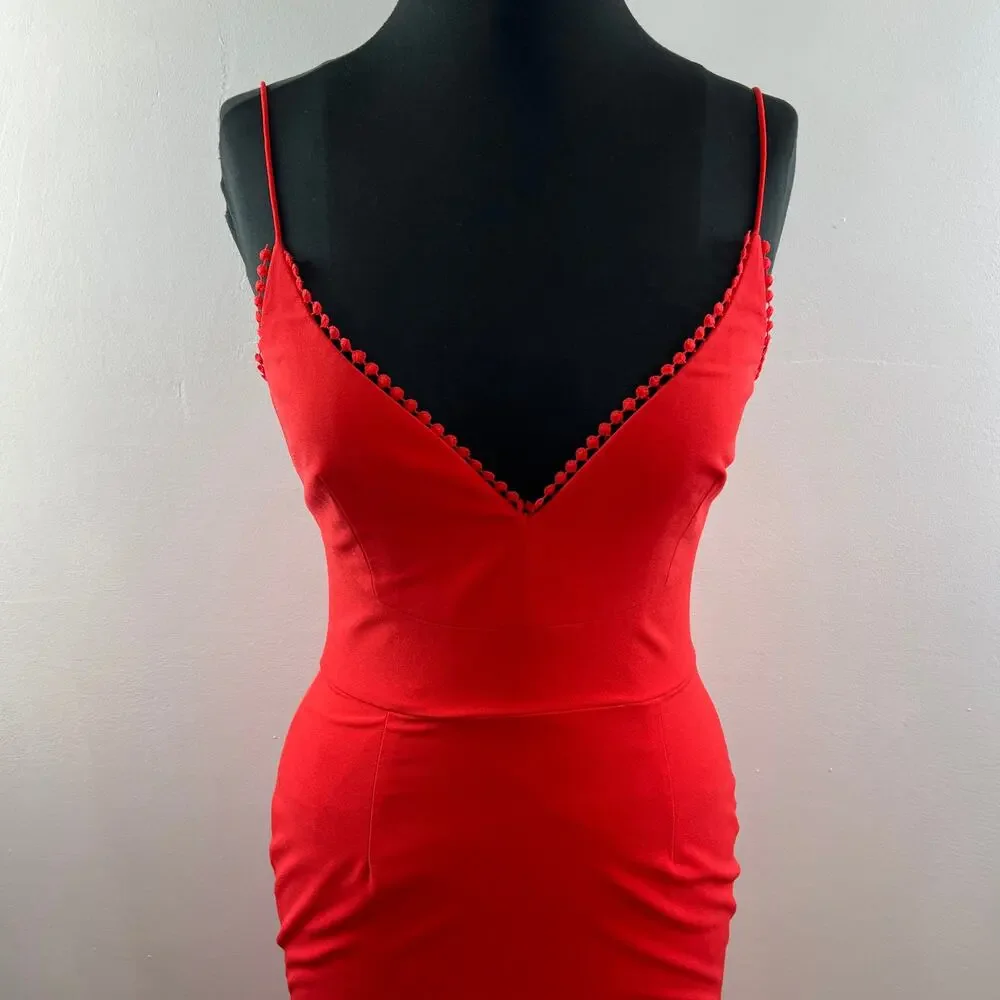 NICHOLAS Phoenix Red Orange Sleeveless V-Neckline Flounce Hem Dress Size 4 - Picture 5 of 10